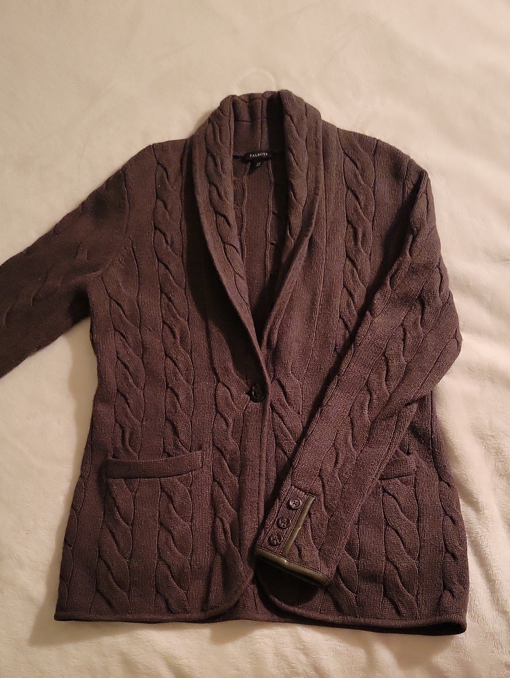 Talbots Cable Knit XS Shawl Collar Sweater - Dark Olive
